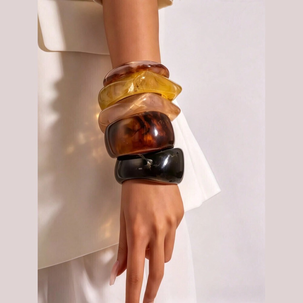 Brown & Amber Tortoiseshell Resin Bangle Set